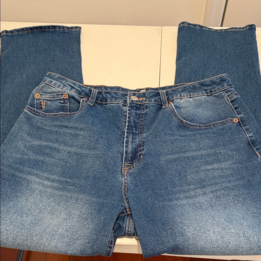 Frye Y2K High Waist Dk Blue Wash Relaxed Straight Leg 1990s Retro Cinch Waist 10 - Picture 11 of 14